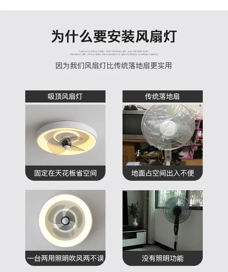Bedroom fan lamp minimalist round modern minimalist dining room fan integrated master bedroom ceiling lamp electric fan 220V