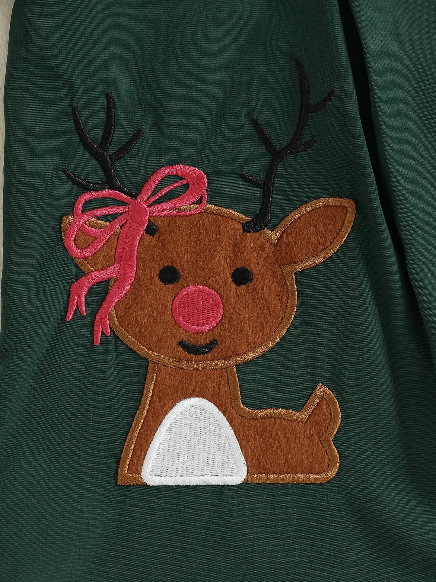Tregren Toddler Girl Christmas A-Line Dress Reindeer Embroidered Doll Collar Short Sleeve A-line Dress New Year Festival Clothes