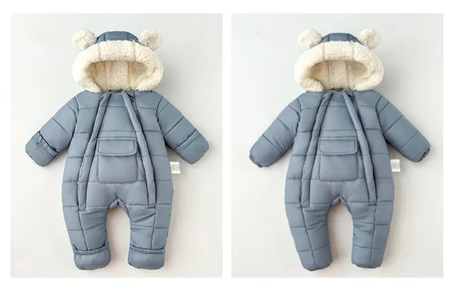 Newborn Baby Winter Hooded Romper Double Zippers Cotton-padded Warm Thicken Rompers Toddler Playsuit Infant One-piece Clothing