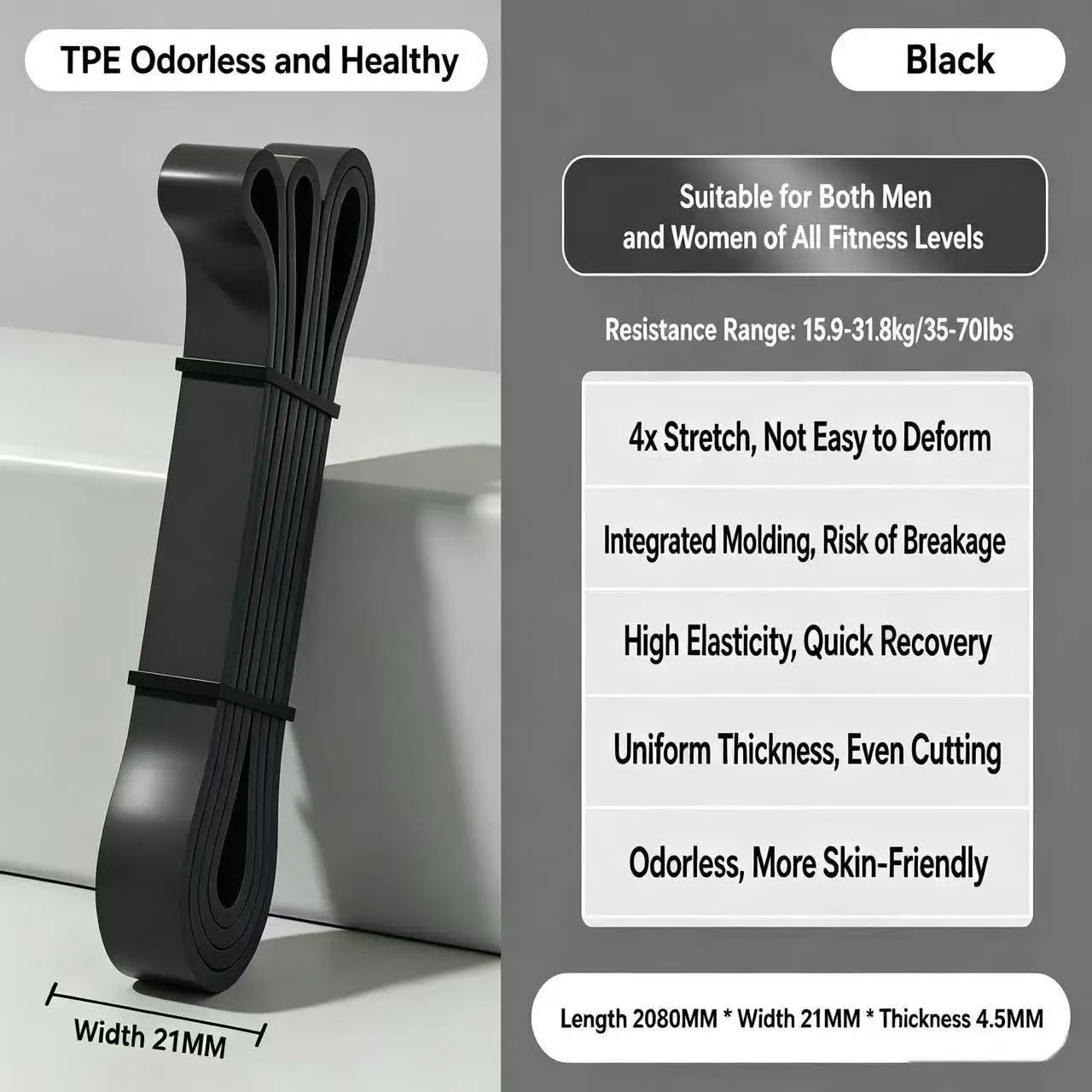 TPE Resistance Bands 6 Levels Different Strength Elastic Exercise Bands for Pull Up Assist, Yoga, Pilates, Physical Therapy, Bod