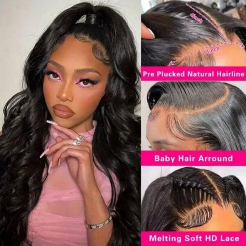 250% Density 42 Inch 13x4 Body Wave Lace Frontal Wigs Human Hair Pre Plucked 13x4 Frontal Wigs Human Hair HD Lace Body Wave Wigs