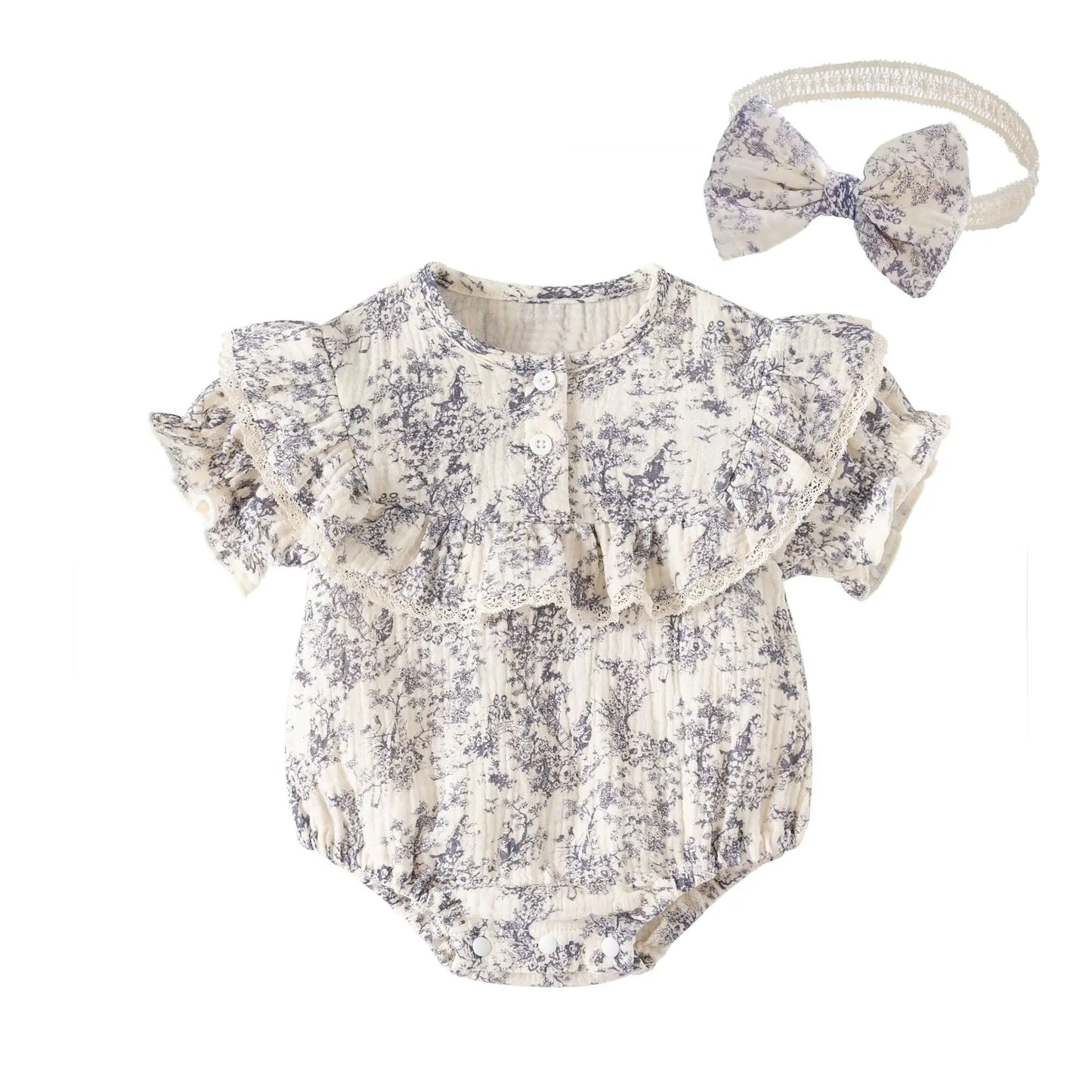 Newborn Romper Chinese Style Ink Painting Newborn Baby Girl Bodysuits +Hat Cotton Girls Jumpsuits Infants Onesie Outfits Clothes