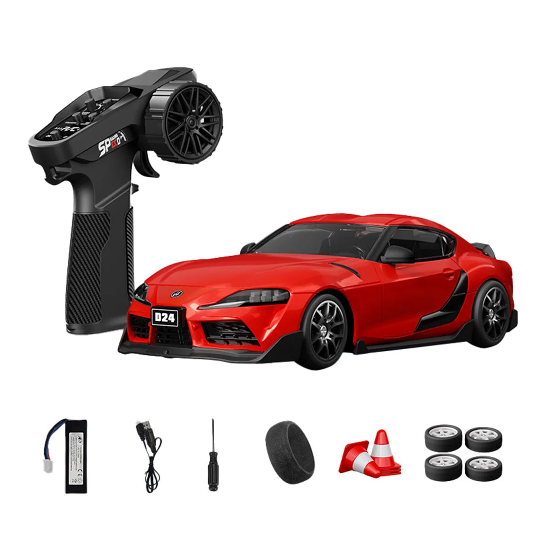 D24 1:24 RC Drift Car 4WD Proportional High Speed Racing Vehicle with ESP Gyro Underglow LED Dual Tires Remote Control Sport Car