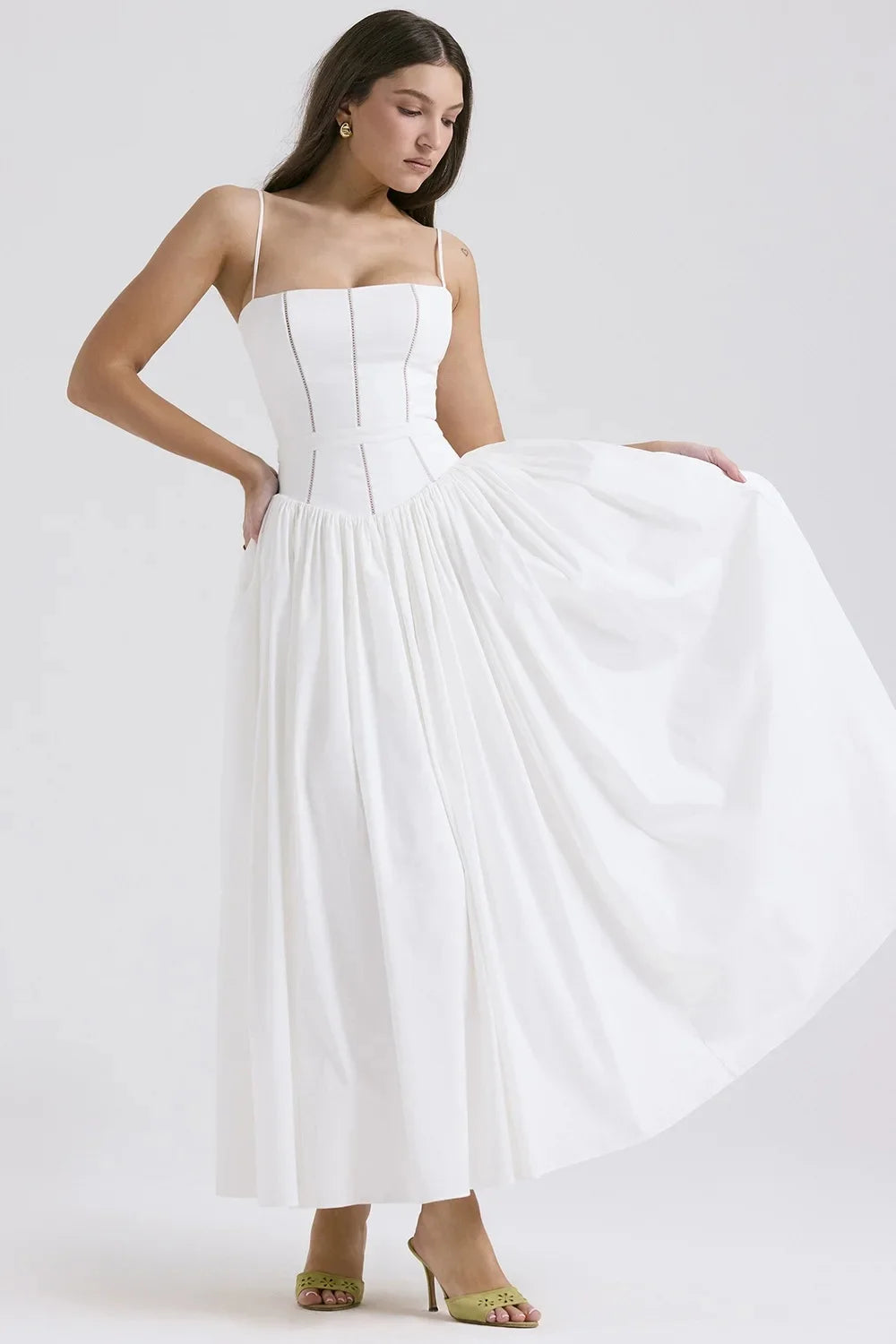 Elegant Fairylike French Style Gentle Floral Print Strapless Midi Dress Slimming Women's Fashion High End Feeling Dress