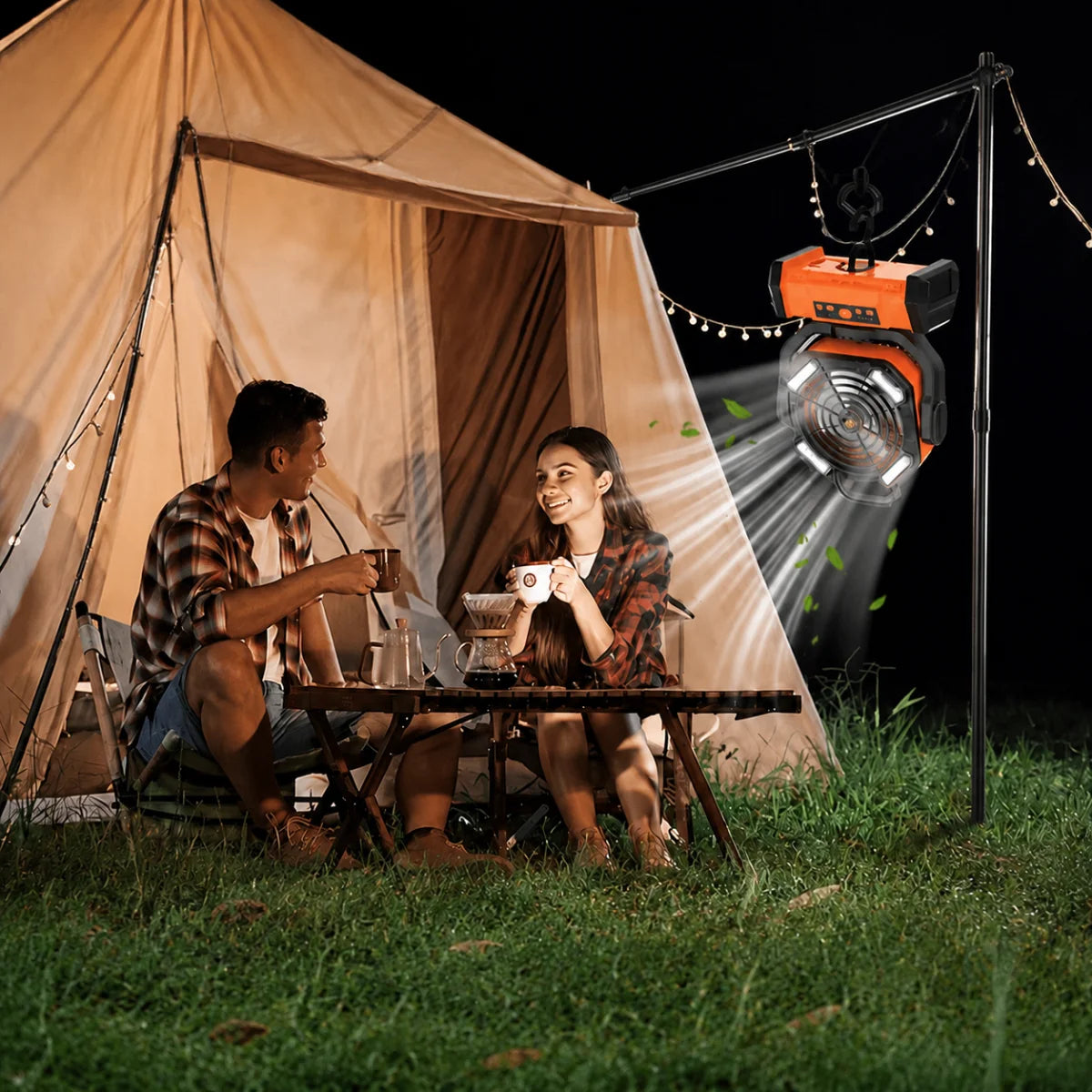 Remote-Controlled Timed Oscillating Tent Hanging Fan, 20000 Mah Rechargeable Fan with Led Light, Portable Camping Ceiling Fan, Suitable for Camping Enthusiasts