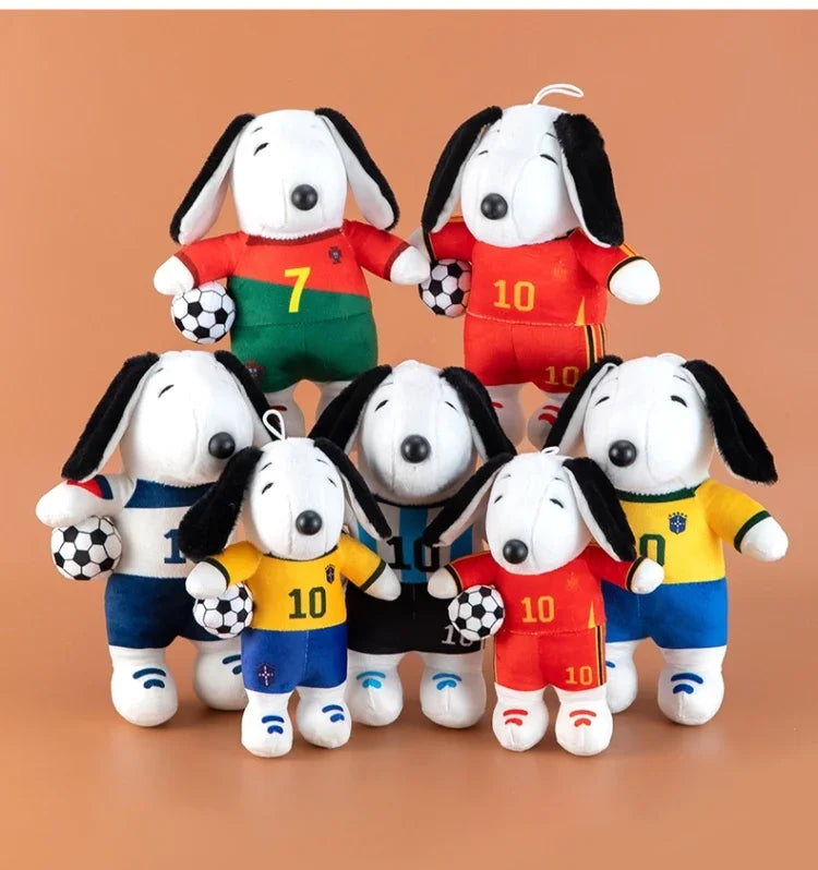 New Peanuts Snoopy Soccer cute Plush Toy Pendant Key Chain Team Jersey Stuffed Doll with Football for Kids Fans Birthday Gift