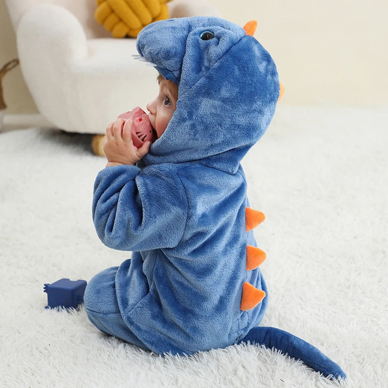 MICHLEY Carnival Dinosaur Baby Winter Costume Rompers Clothes Cute Cartoon Jumpsuit Bodysuit Overall Unicorn For Girls Boys Kid