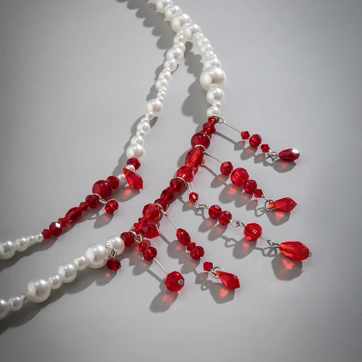 Salircon Punk Imitation Pearl Double Layer Waist Chain Gothic Red Crystal Bead Pendant Belly Chain Women Sexy Trend Body Jewelry