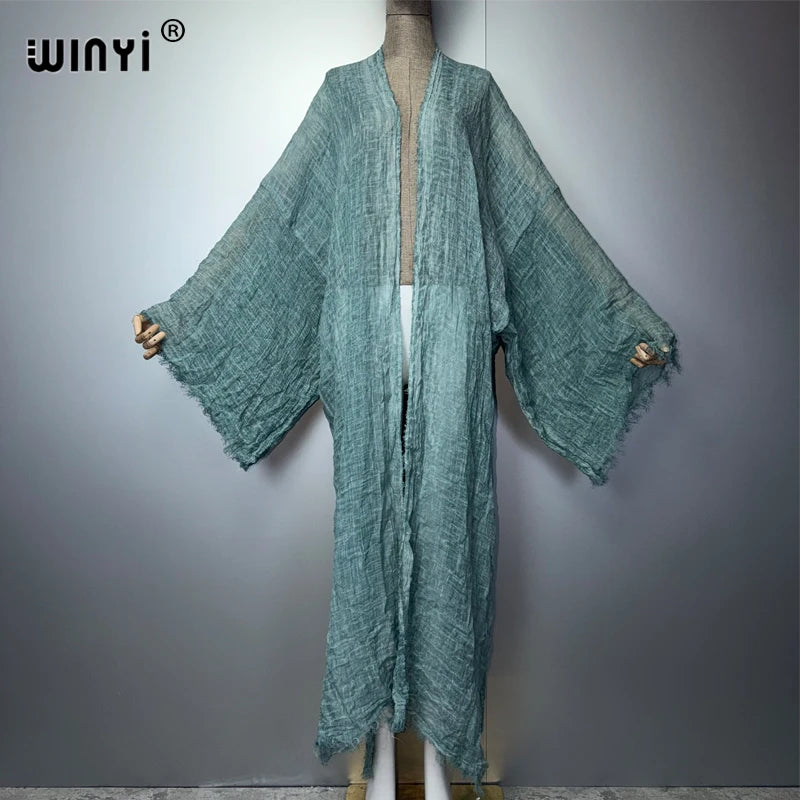WINYI Women's Soft Cardigan Boho Maxi Dress Comfortable Loose beachwear Cover Up Kimono abaya dubai luxury  Party Africa Style
