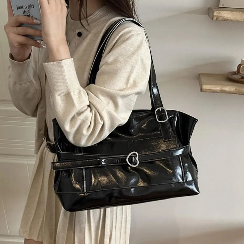 Retro Belt Buckle Underarm Shoulder Bag Women Large Capacity Commuter Tote Bag Vintage Casual Handbag Female Purse