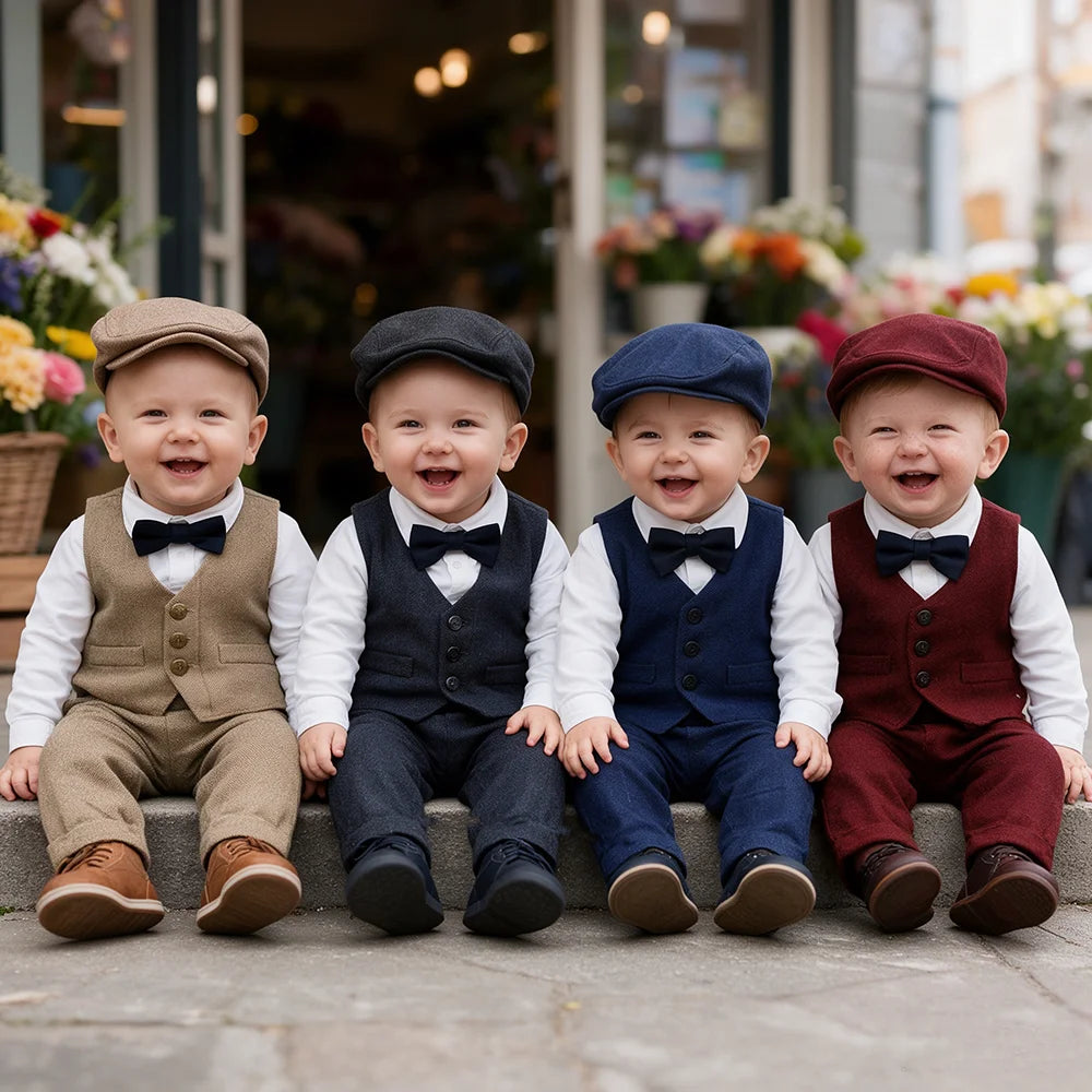 Newborn Baby Boy Clothes Set Cotton Soft Infant Clothing Sets Boys Party Dress 0-3 Years Old Toddler Outfits with Vest and Hats