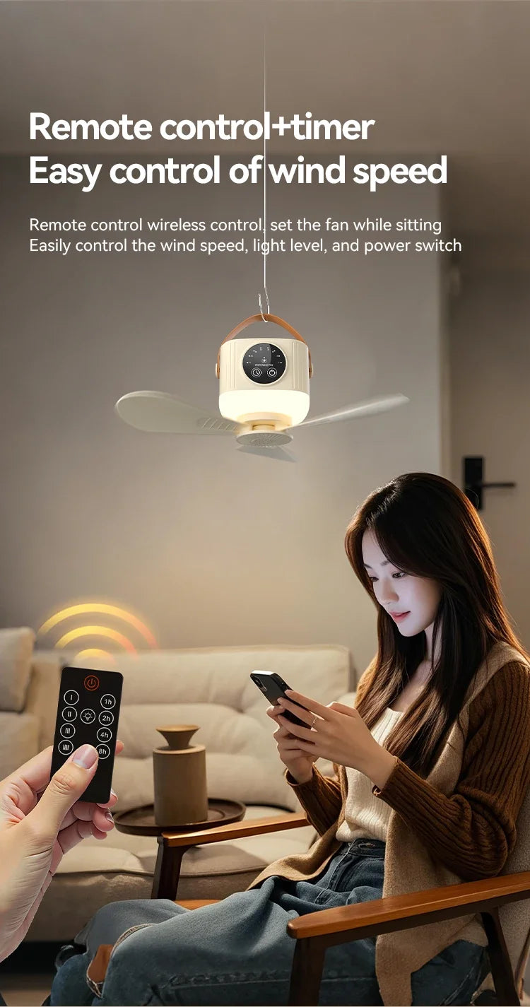 7200mAh Ceiling Fans Portable Camping Fan Tent Air Circulator Cooler Outdoor Rechargeable Electric Fan LED Light Remote Control