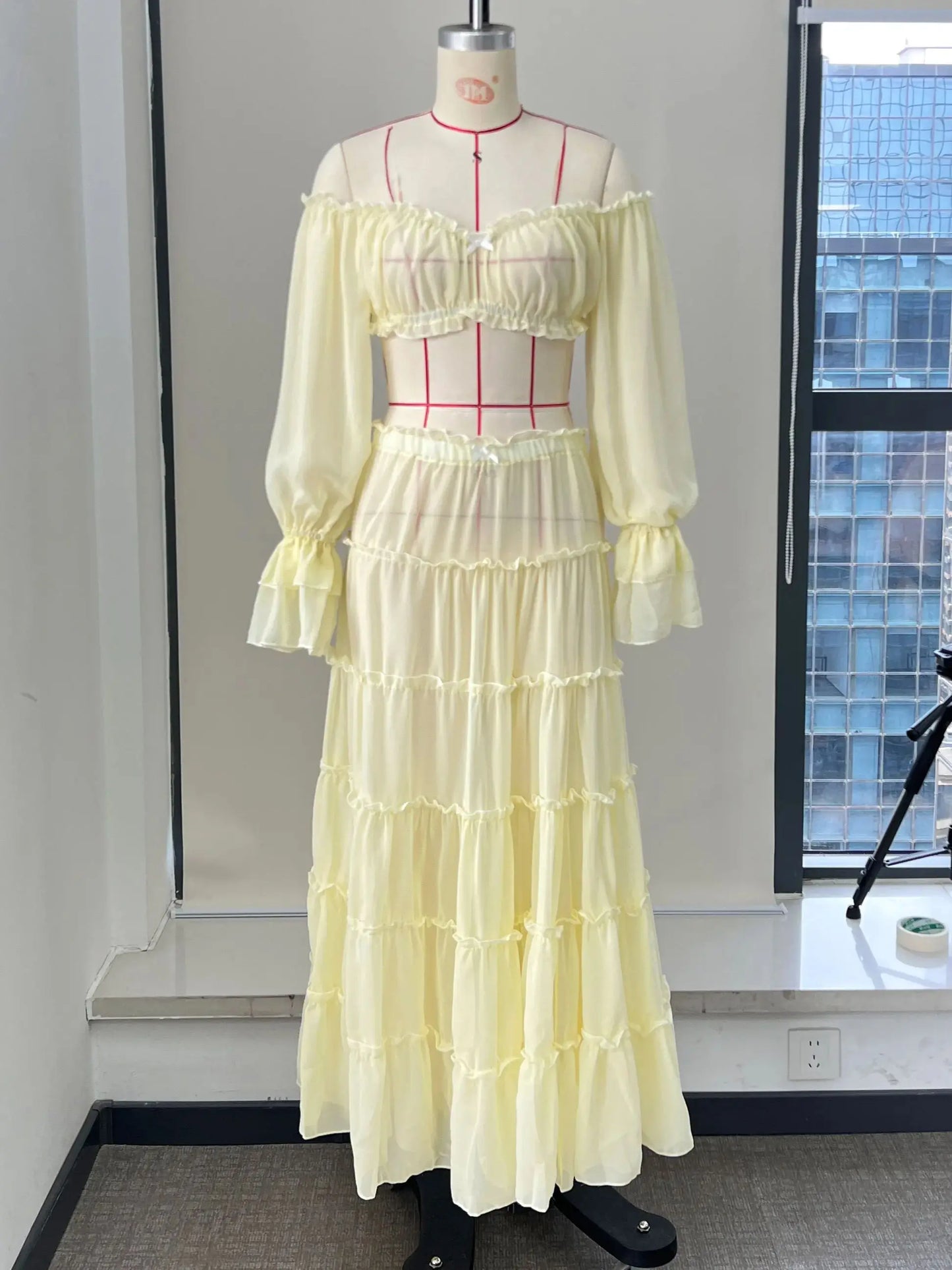 Ruffle Dress Bandage Two Piece Dress Long Sleeve Dresses Cover Up Women A Line Dress Summer Party Evening Female