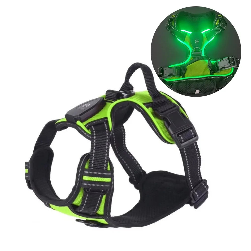 Light Up LED Dog Harness Rechargeable Adjustable Luminous Pet Chest Strap Padded Collar Soft Dog Glow Vest for Night Walking