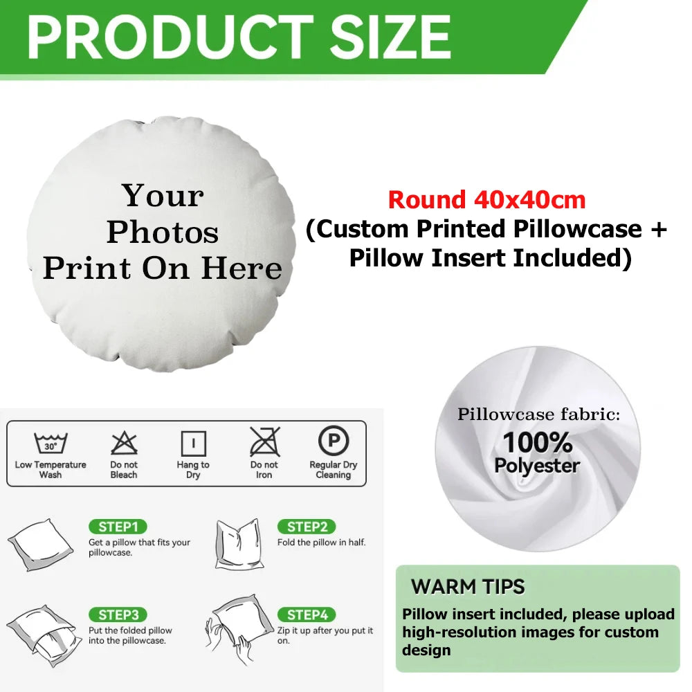 Custom Round Pillow - Customize Photo, Logo, Anime or Idol Picture, Soft Plush Cushion for Home/Car/Office Personalized Gift 1PC