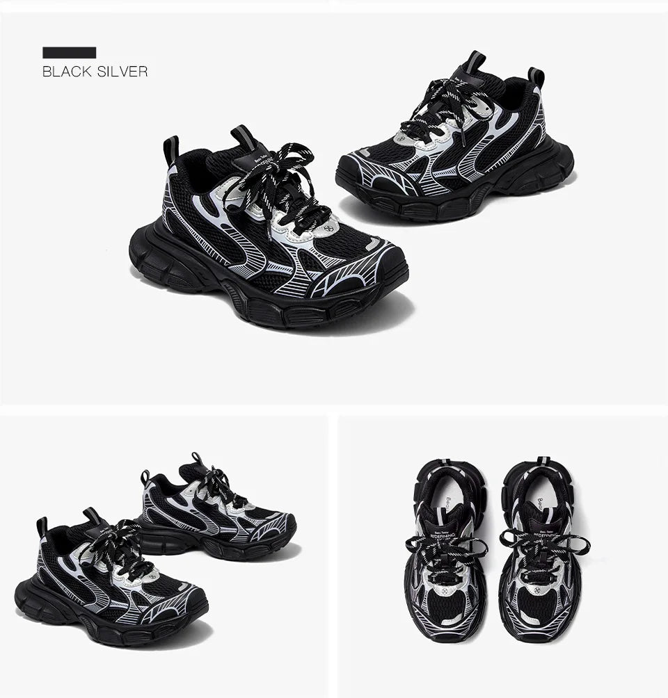 BEAUTODAY Casual Sneakers Women 2023 Synthetic Leather Mixed Colors Thick Soles Lace-up Breathable Ladies Shoes Handmade 29486