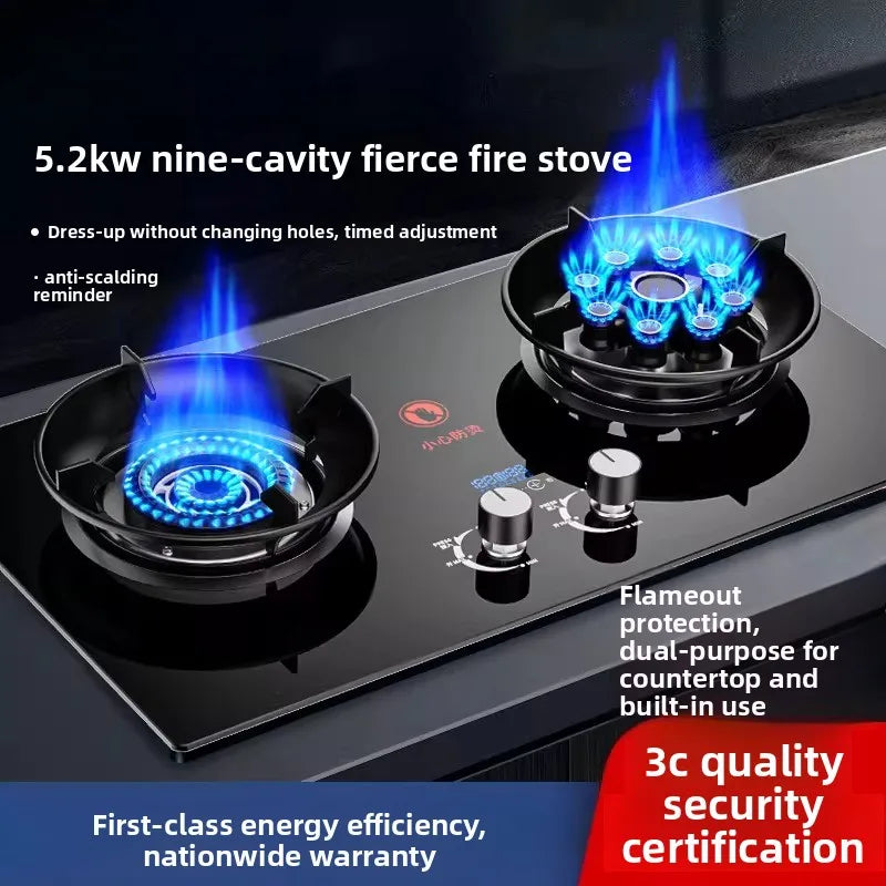 Gas stove, double burner, household LPG tabletop/natural gas stove, high-power built-in gas stove