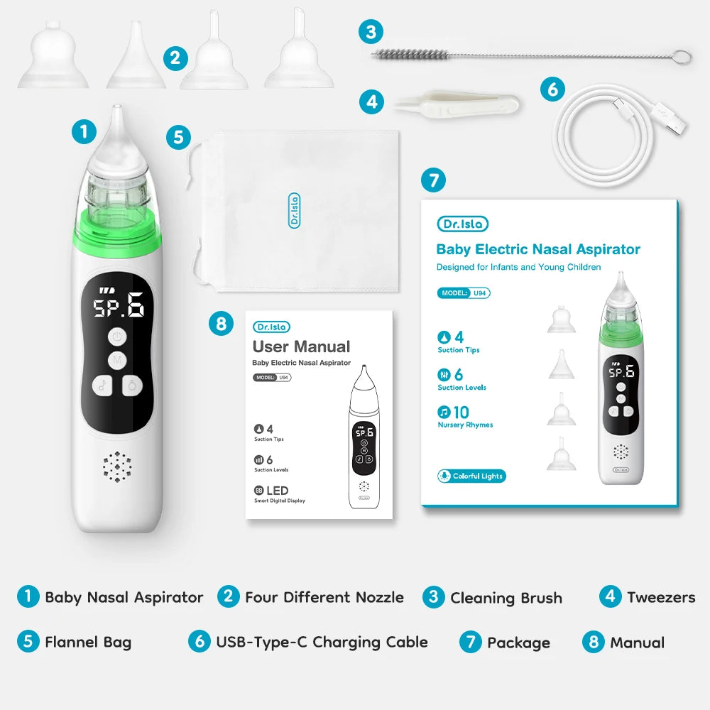 MAMIJOY Electric Nasal Absorber Baby Nose Cleaner Silent Baby Obstruction Rhinitis Cleaner Nasal Aspirator For Newborn U94