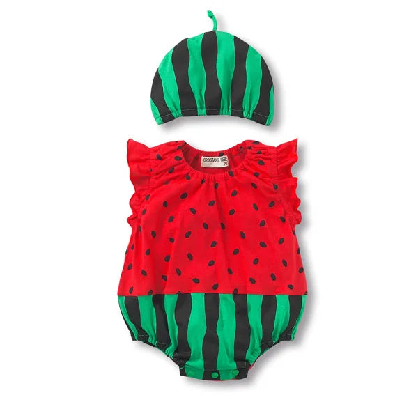 Summer Girl Baby Triangle Bodysuits Baby Cotton Cartoon Watermelon Bee Print Clothes Set Roupas Bebe Menino 0 a 6 Meses