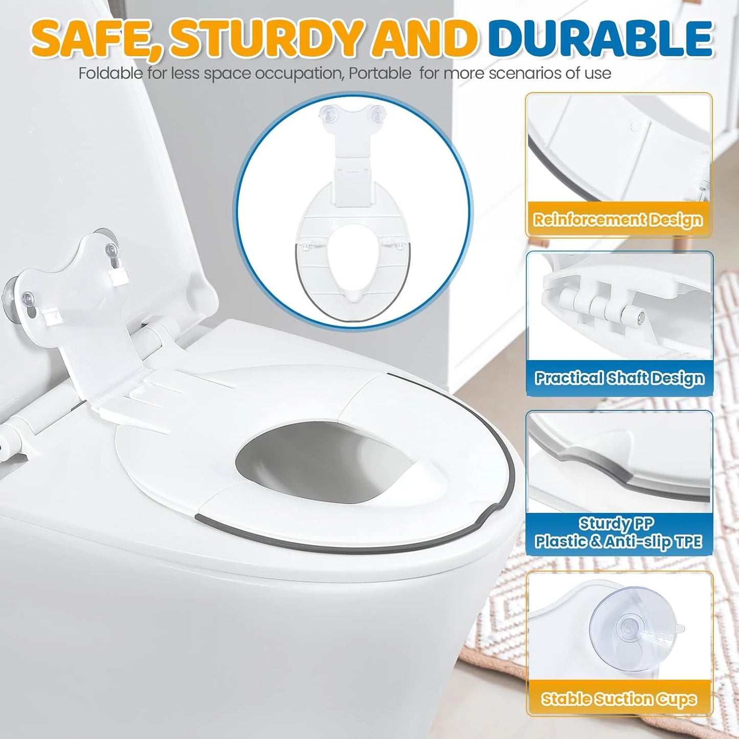 Foldable Toddler Toilet Seat, Portable Toilet Training Seats with Urine Barrier, Universal Family Toilet Seat with Suction Cup