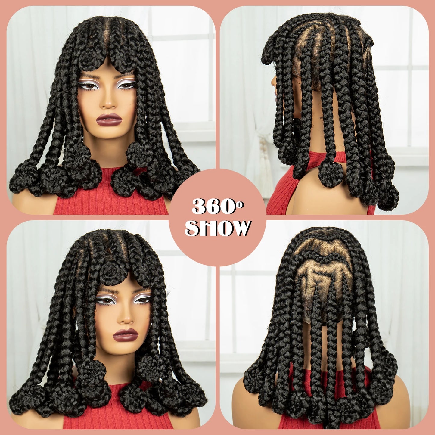 Synthetic Full Lace Bantu Braids Wig with Baby Hair 14Inch Natural Lace Front Braided Wig Handmade Cornrow Braid for Black Women