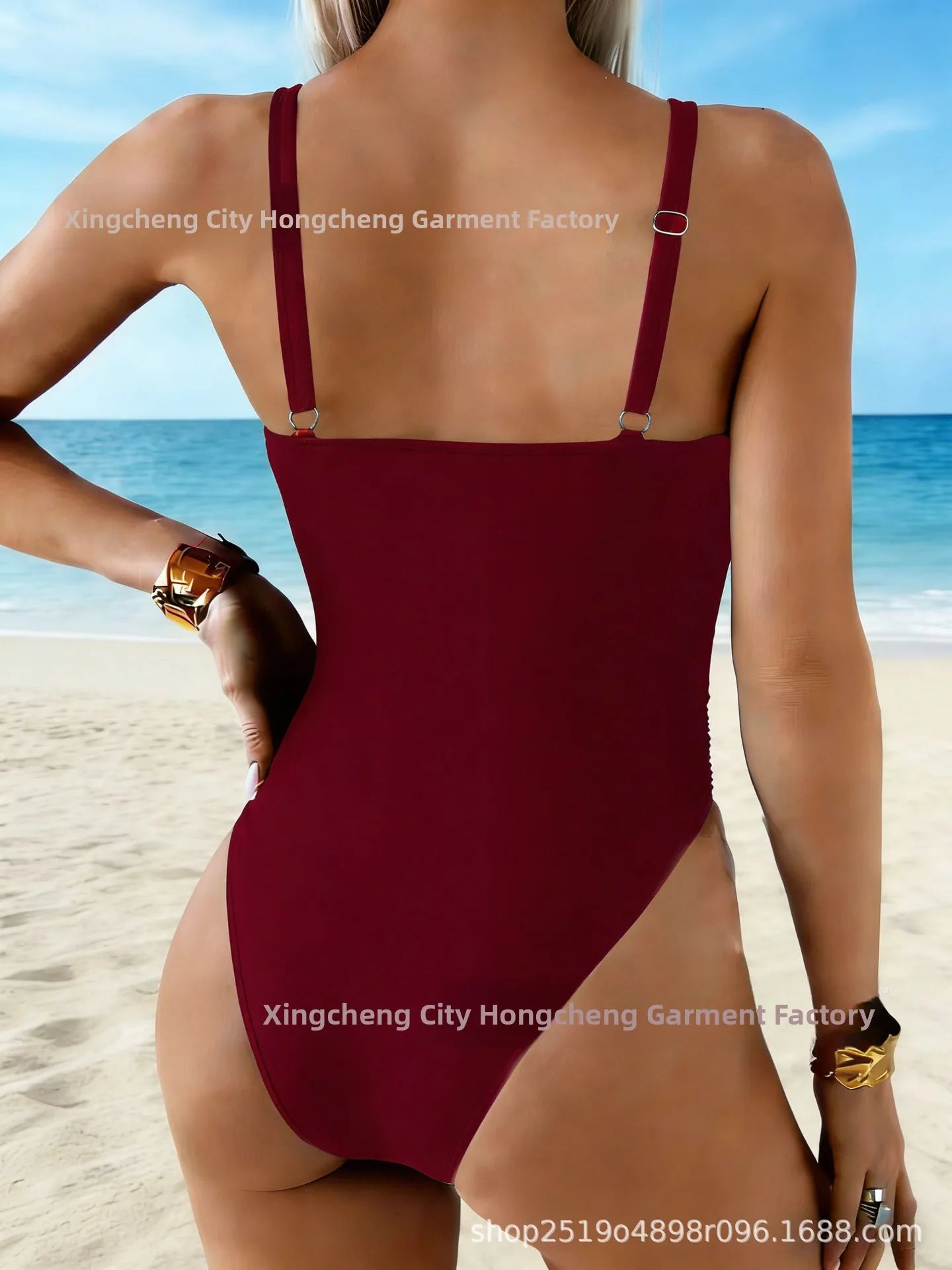 Fashionable Women's One-Piece Swimsuit Tummy Control Trendy Swimwear Cross-Border 2026 New Style Pure Color No Sleeve