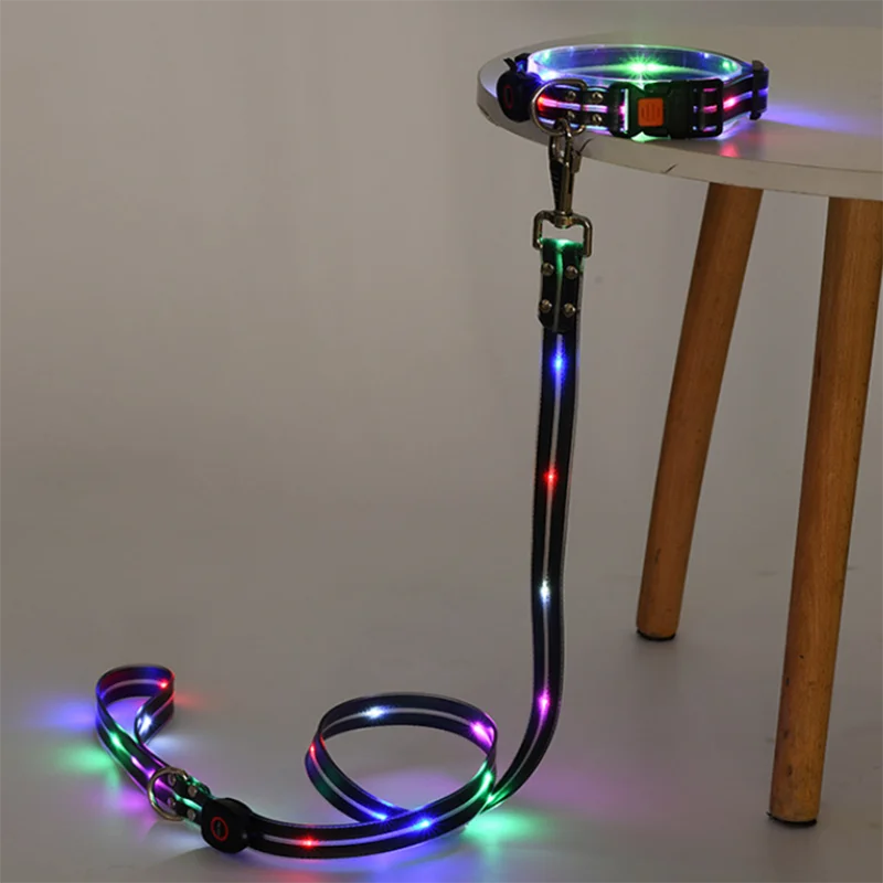 Pet Light-up Collar Leash LED Flashing Collar USB Charging Dog Walking Pulling Belt Adjustable Dog Collar Anti-Lost Pet Supplies