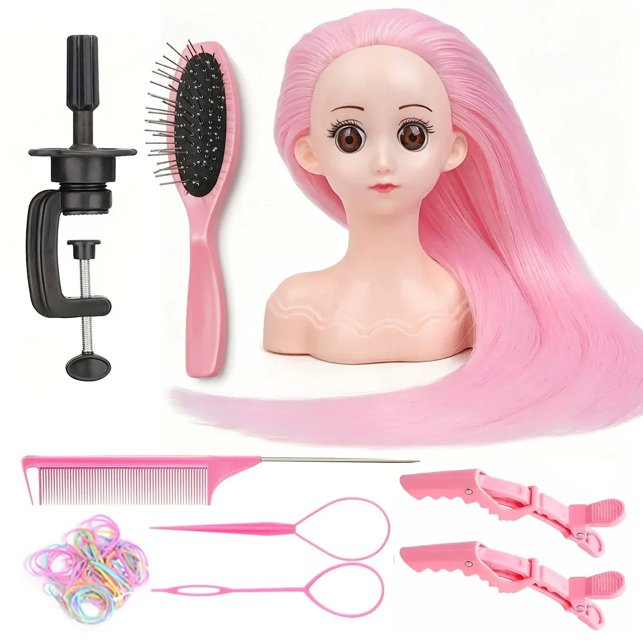 16'' Doll Head Set for Hair Styling Training Head Manikin Practice Cosmetology Styling Hairdressing Training Braiding Heads