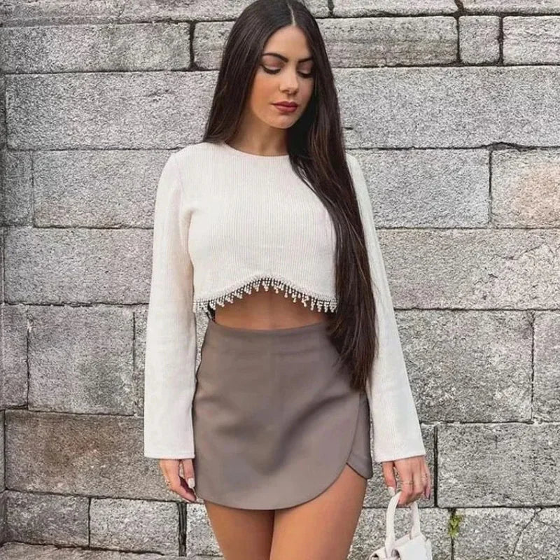 Women's Skort High Waist Brown Skirt Pants Stylish Summer Pink Black Mini Skirt Shorts Asymmetric Casual Off White Skort
