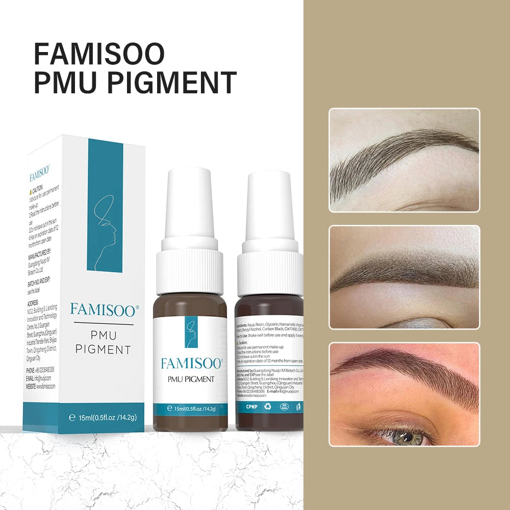 FAMISOO 15ml Permanent Makeup Pigment Microblading Paint Ink Body Art Eyebrows Eyeliner Tattoo Inks Makeup Supplies 0.5OZ
