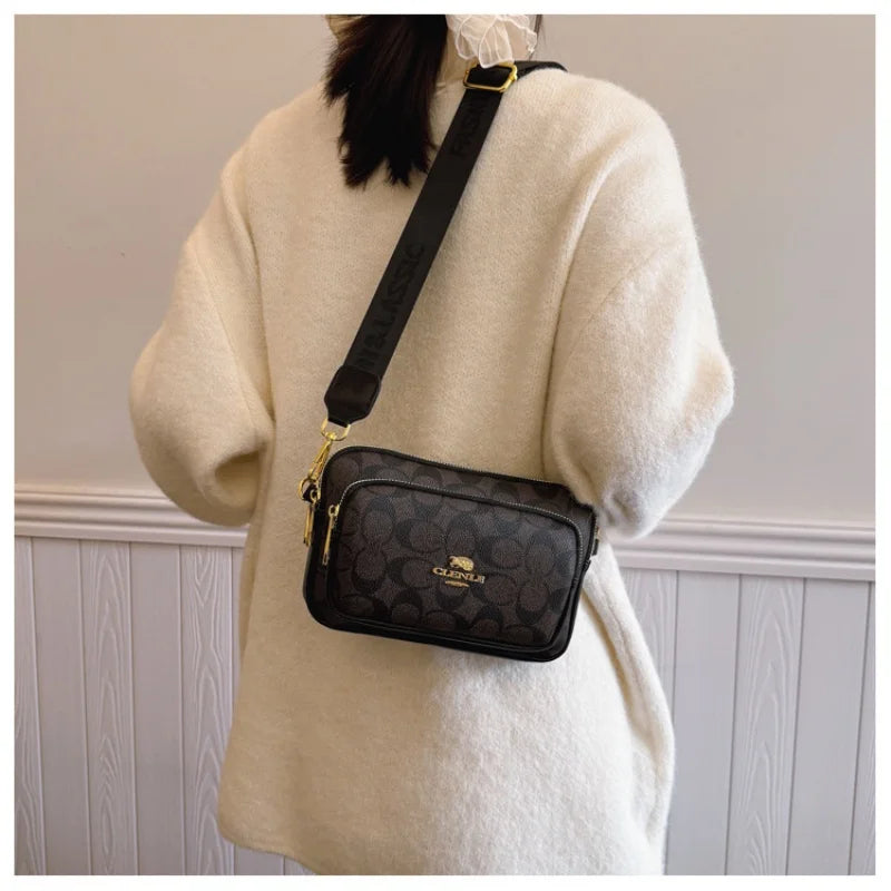 Luxury Women Vintage Pattern Camera Bag Wide Adjustable Strap Crossbody Handbag Multi Pockets Fashion Daily Small Shoulder Messe