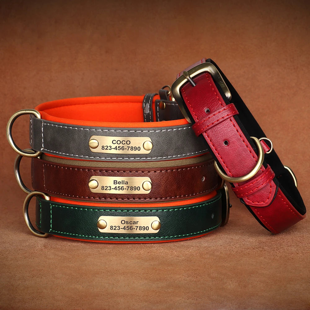 Personalized Dog Collar PU Leather Dog ID Collars Free Engraved Nameplate Adjustable For Small Medium Large Dogs Pitbull