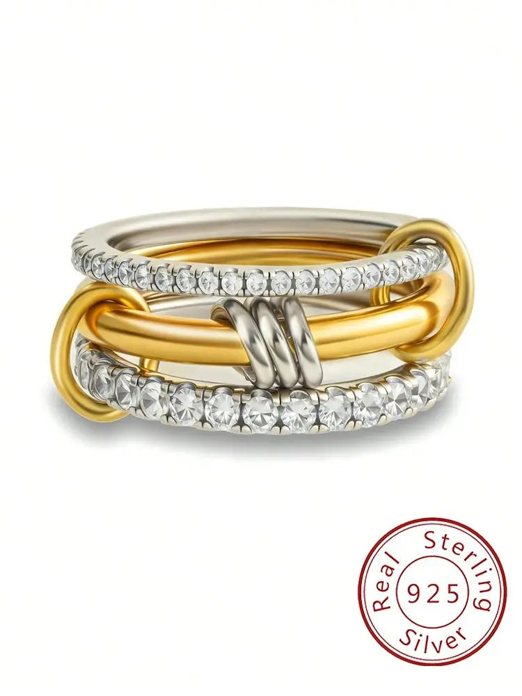 925 Sterling Silver Simple Fashionable Multi-Layer Round Zircon Ring For Women Anniversary Luxury High Quality Fine Jewelry