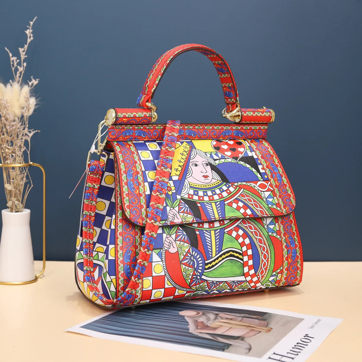 Luxury Women Bags Leather Vintage Painting Art Purse Handbags Girl Shoulder Bag Fashion Cross Body Messenger Bag Female Totes