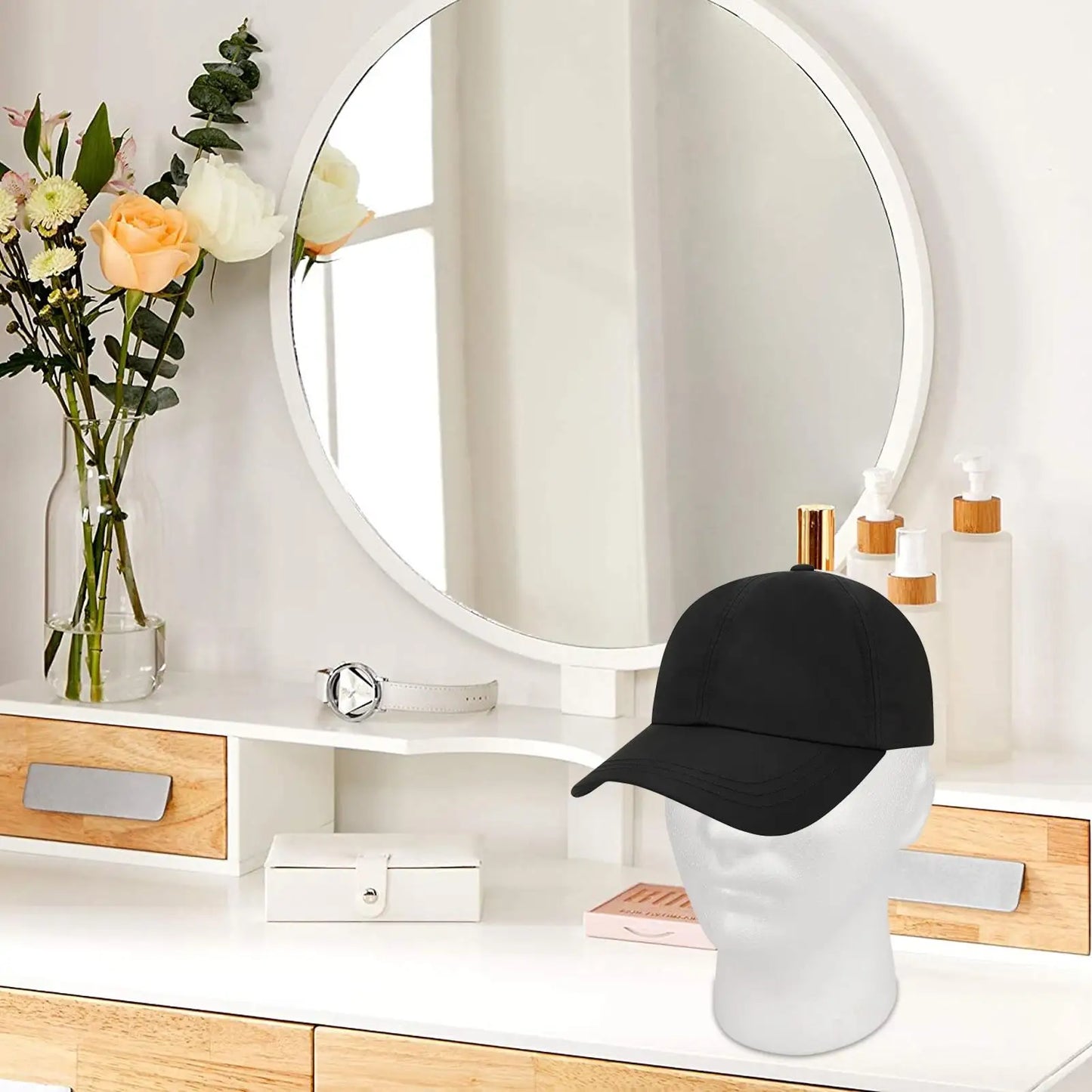 Male Mannequin Head Round Base Lightweight Foam Wigs Head Model and Display Hair, Hats and Hairpieces for Glasses Headset Wigs