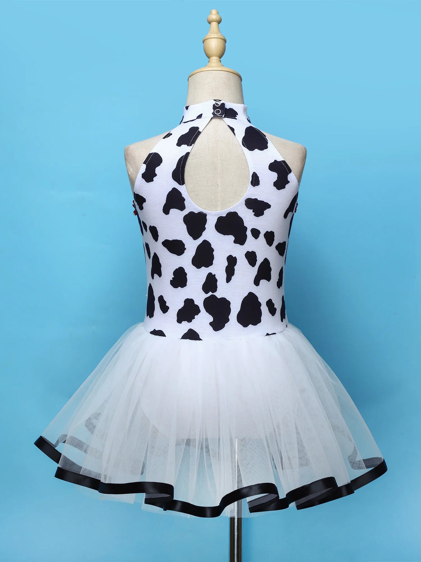 Children Girls Tutu Dress Halloween Theme Party Outfits Spotted Dog Fancy Dress Up Printed Mesh Leotard Dress Dalmatian Costume