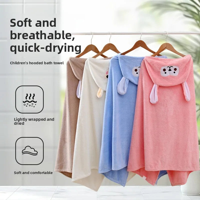 Children Hooded Bath Towel Coral Fleece Super Absorbent Quick Dry Soft Cartoon Cape Towel For Baby Bathroom