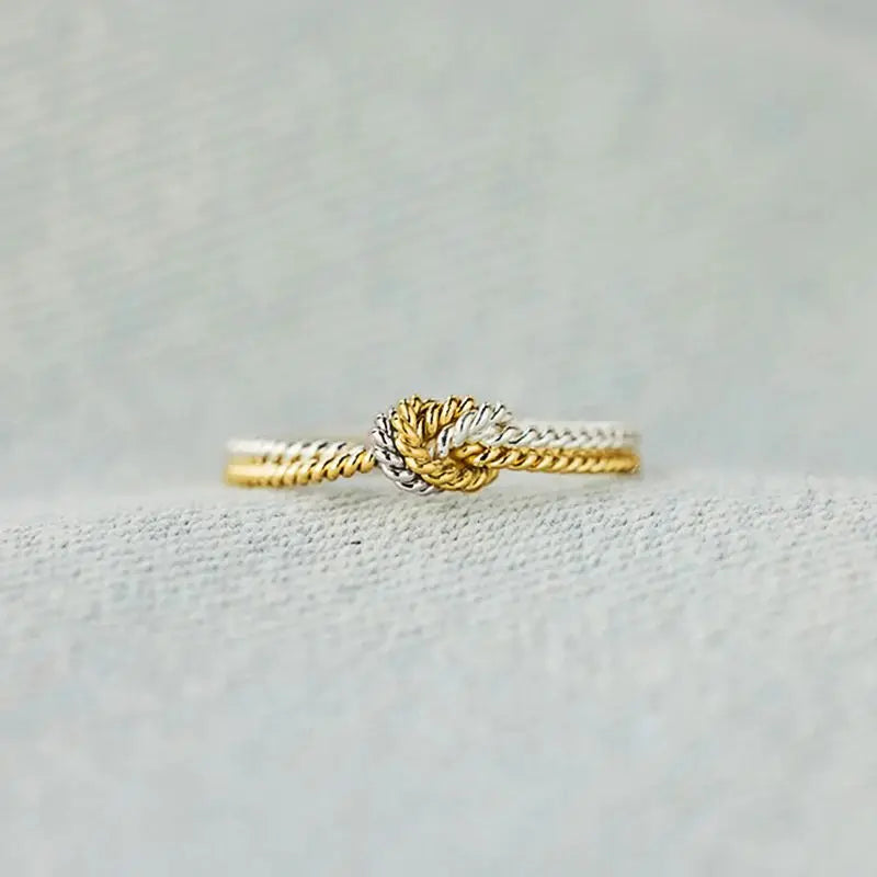 925 Sterling Silver Exquisite Knot Rings Two-tone Lines Twisted Women Rings Female Accessories Daily Wear Fashion Jewelry Gift