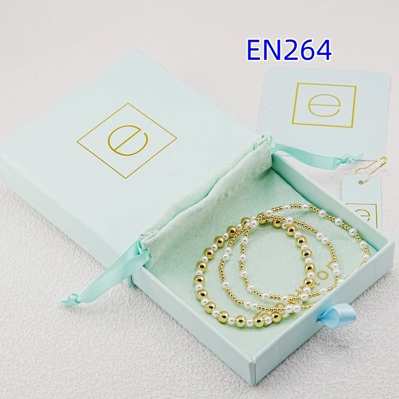 VKVVA Fashion Jewelry Gold-plated Metal Beaded Bracelet Set 3pcs for Women, Faux Pearl Layered Stackable Bracelets Unique Gift