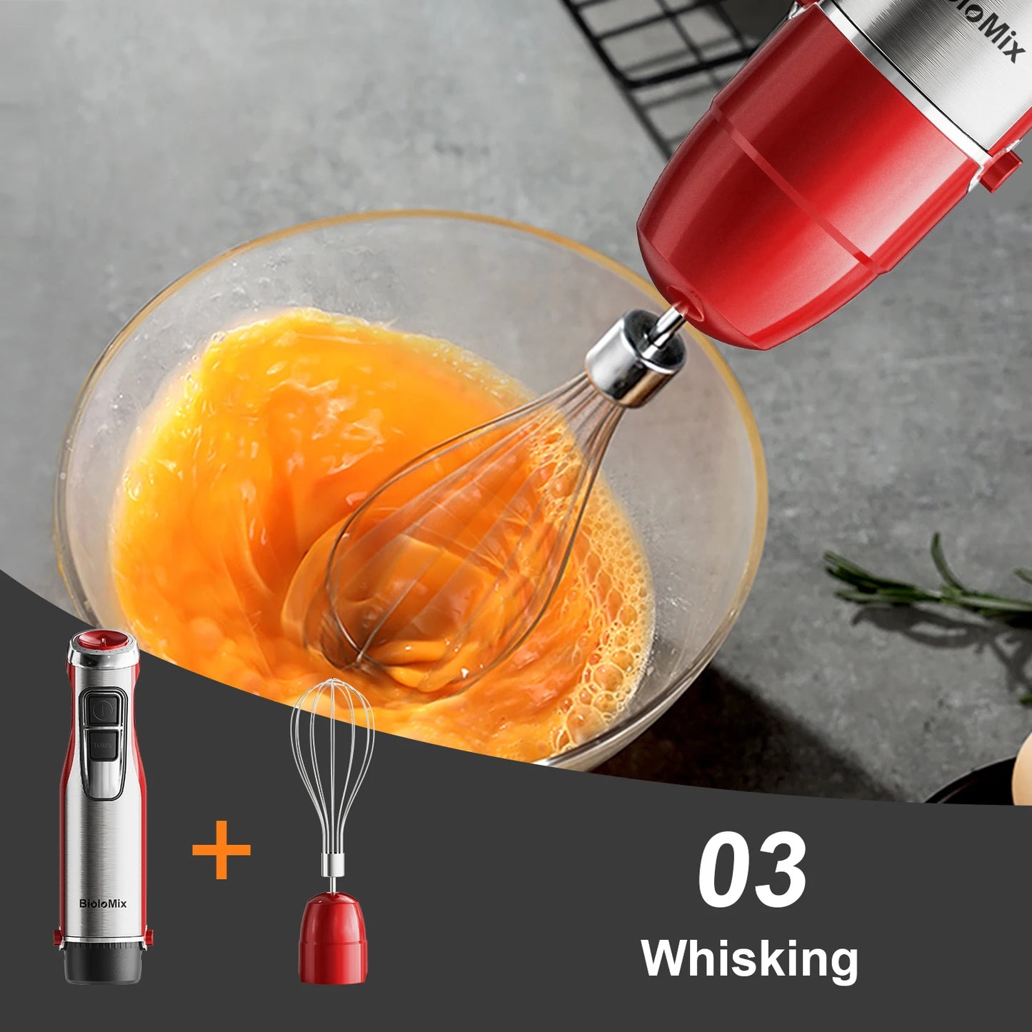BioloMix 4-in-1 Hand Stick Blender 1200W Stainless Steel Immersion Mixer Chopper Smoothie Cup Ice Blades for Baby Food