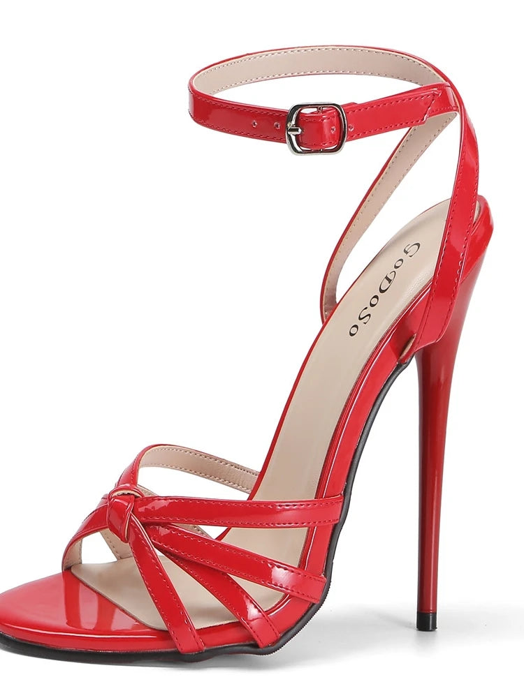 FHC New 16cm High Heels Sandals,Women Sexy Summer Shoes,Fashion Ankle Buckle Strap,Black,Red,White,Customized Colors