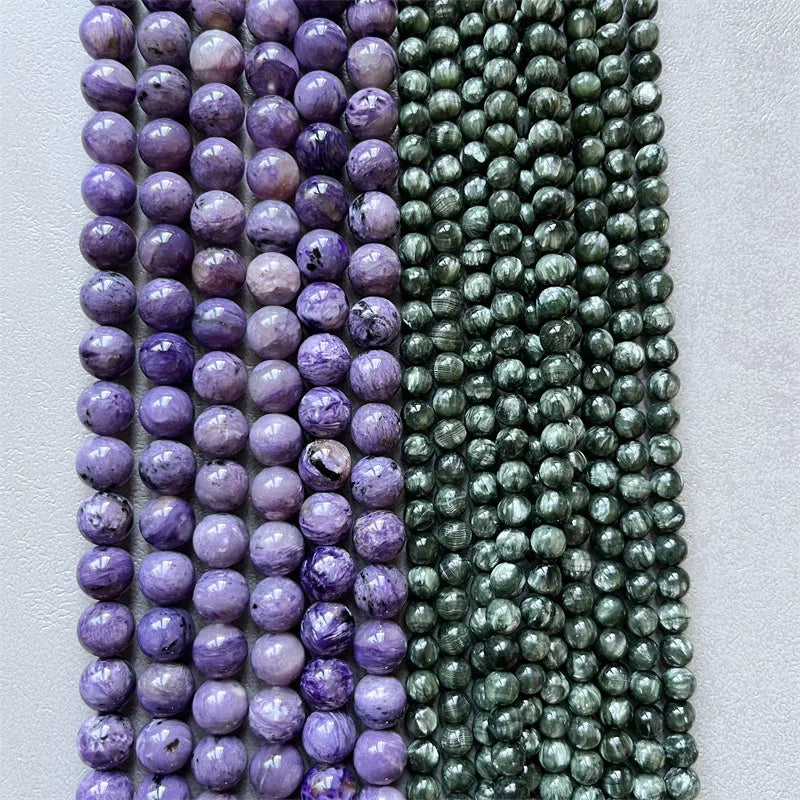 6MM Green Charoite 10MM Purple Jade Effect Natural Genuine Seraphinite Gemstone Loose Beads for Jewelry Design DIY Clinochlore