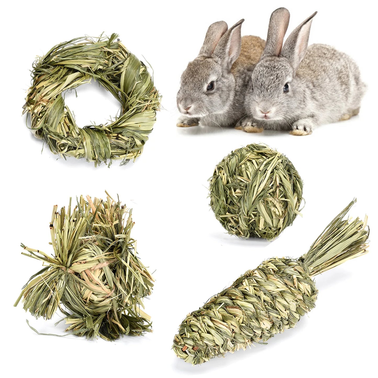 Chew Toys for Rabbits Natural Woven Grass Balls for Small Pets Fun Boredom Relief & Dental Health Chew Snacks for Guinea Pigs