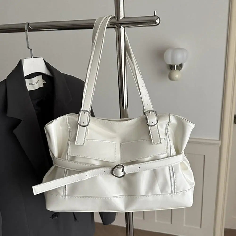 Retro Belt Buckle Underarm Shoulder Bag Women Large Capacity Commuter Tote Bag Vintage Casual Handbag Female Purse