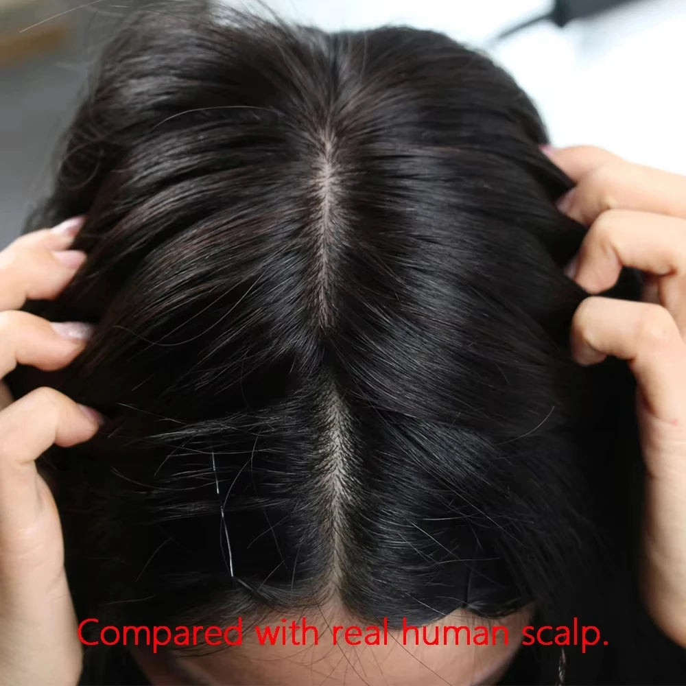 4# Brown Silk Base Hand Tied Wig with PU Edge European Hair Natural Scalp Look Light Thin Breathable Glueless Ready-to-Wear Wig