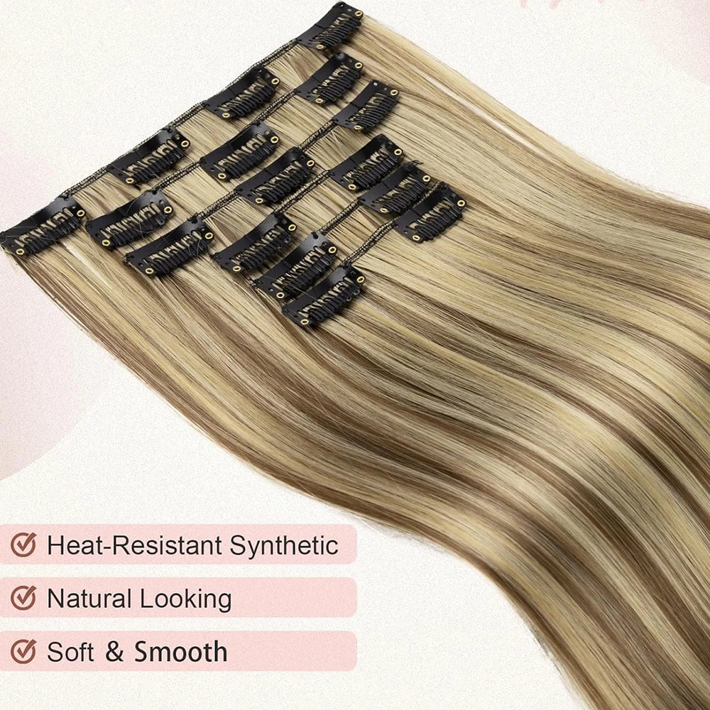 Synthetic Clips in Hair Extensions 6Pieces/Set 24 Inch Long Straight Extensions for Women Hairpiece