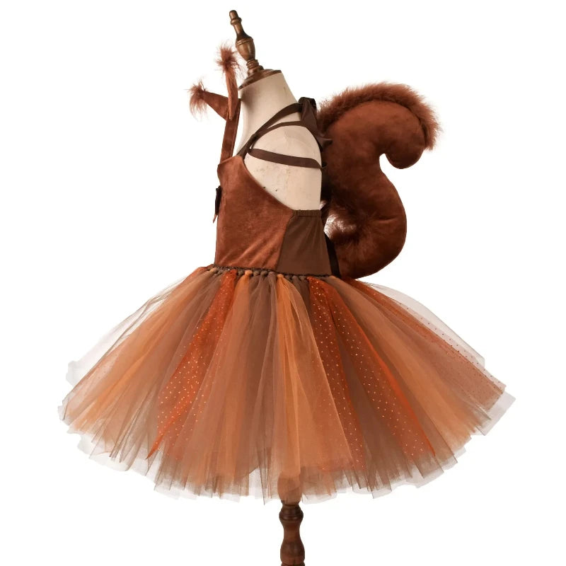 Halloween Costume Children's Squirrel Dress Animal Cute Dress Children's Day Performance Costume Role Play Tutu Dress 2-12Y