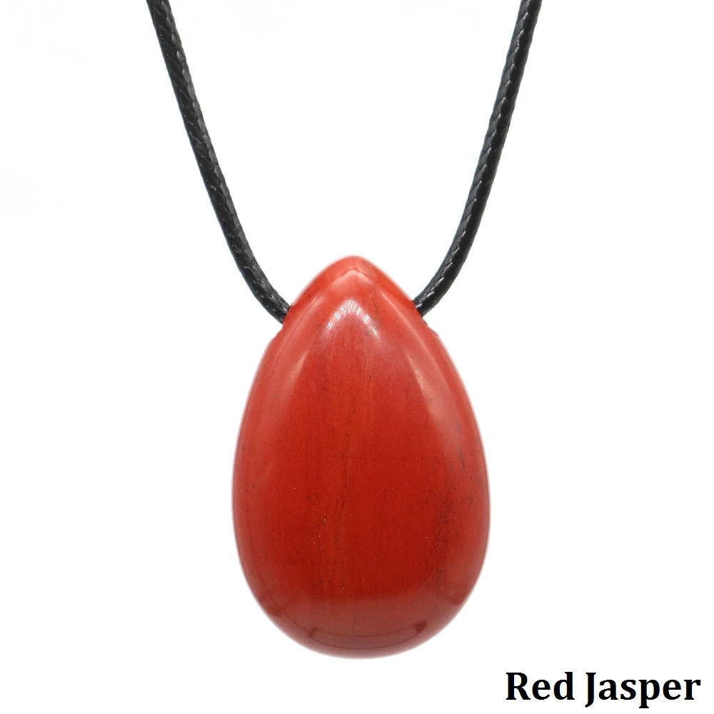 Natural Stone Water Drop Shape Necklace Pendant Rose Quartz Amethyst Lapis Lazuli Healing Crystal Gemstone Charm Jewelry Gifts