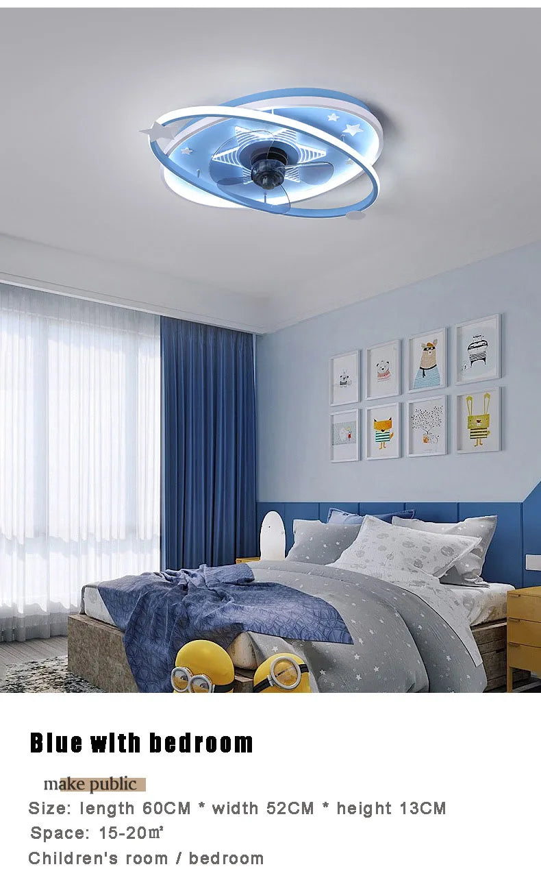 with light small ceiling fan Led kids light with fan Chandelier For Home Bedroom Lamp 3 Color Dimmable remote control fan light