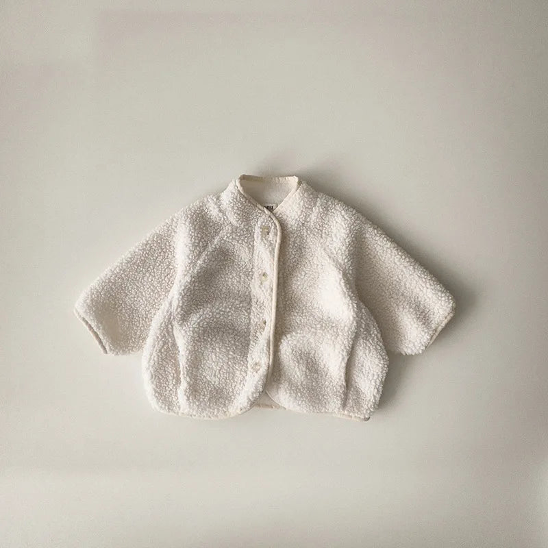 Spring Autumn Baby Kids Sherpa Fleece Jacket, Solid Color Loose Fit Warm Outerwear for Boys Girls Toddler 73-100